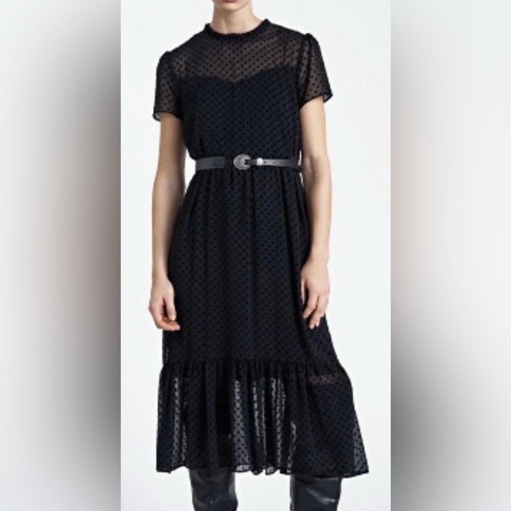Zara Black Sheer Swiss Dot Midi Dress